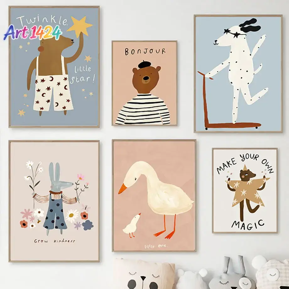 Baby Nursery Art - Funny Scooters Spotted Dog Bear Rabbit