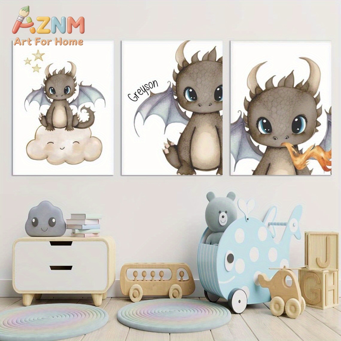 Baby Nursery Art - AZNM Cute Baby Dragon Canvas Wall