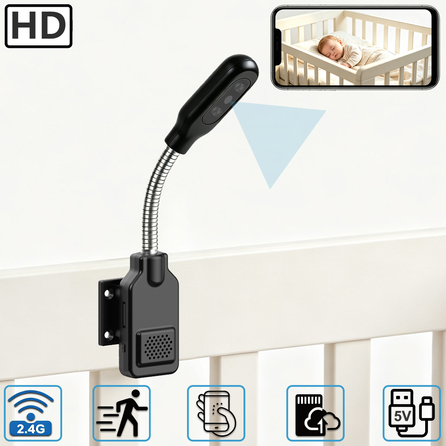 Baby Nursery Camera - Flexible Gooseneck Baby Pet Monitor Camera,