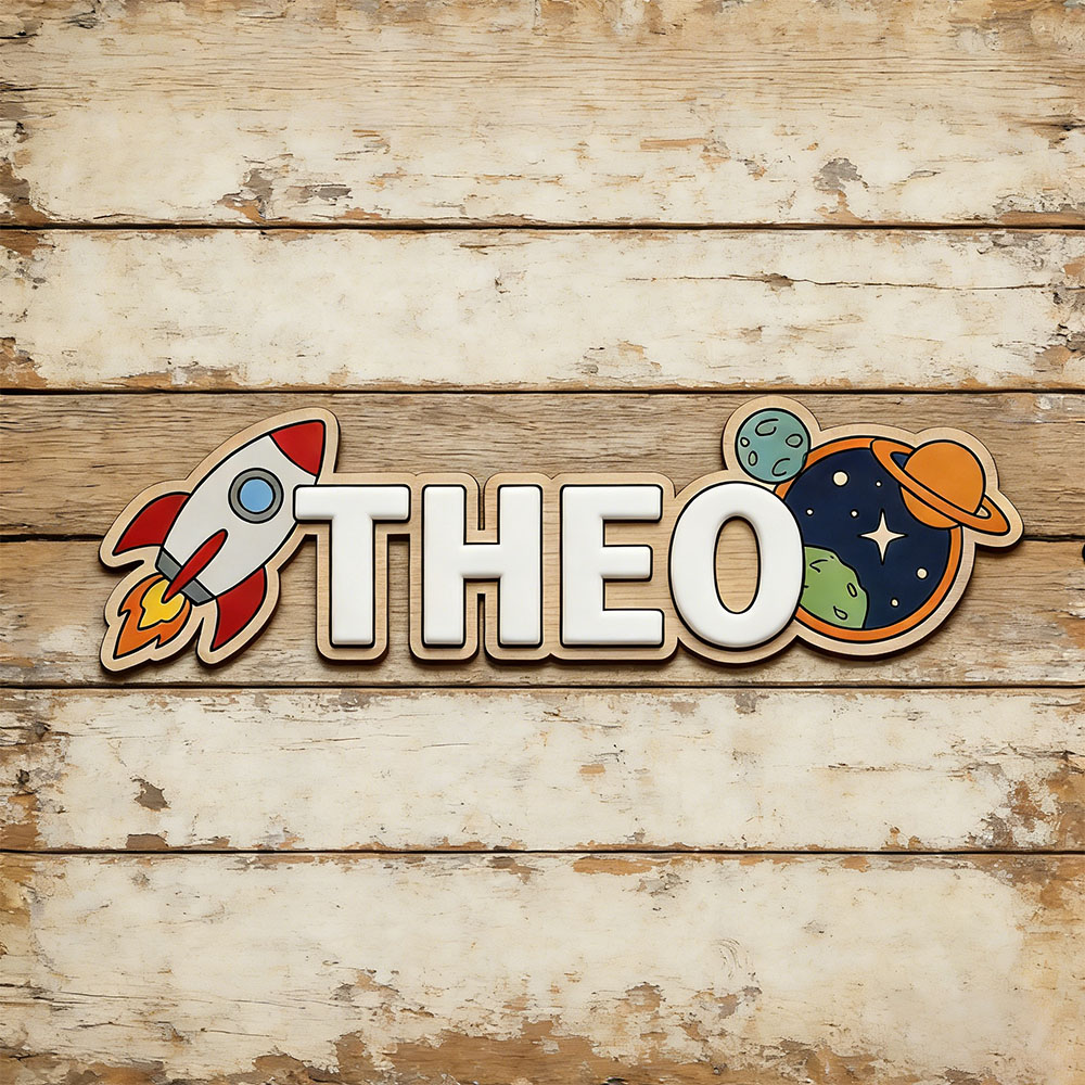 Baby Nursery Decorations - Personalized Space Rocket Name Sign for