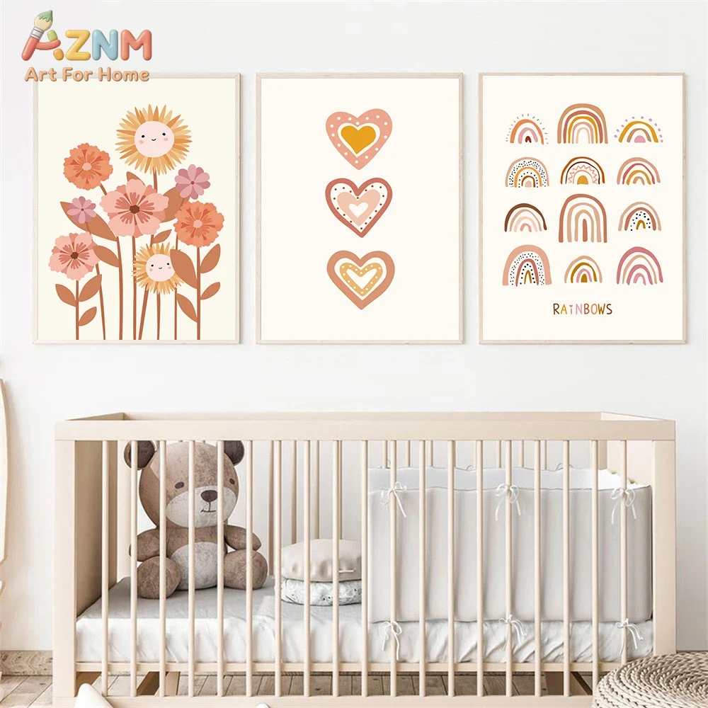 Baby Nursery Art - AZNM Boho Cute Sunflower Heart Rainbow