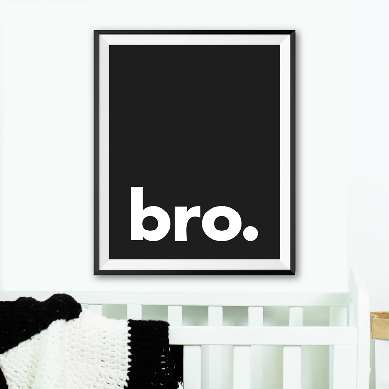 Baby Nursery Decor Boy - Bro. Print Minimalist Typography Poster Black