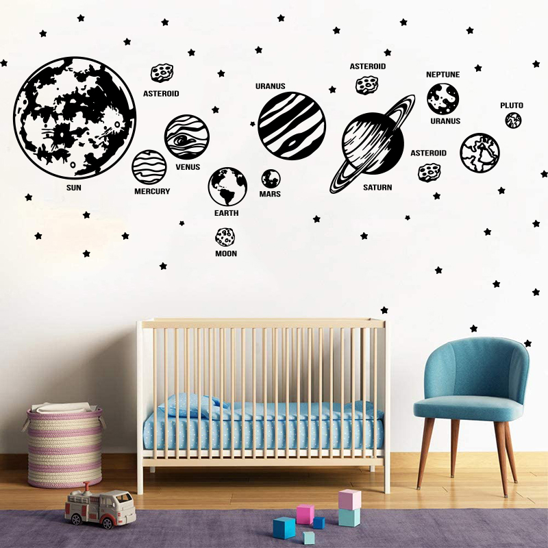 Baby Nursery Labels - Large Planets Solar System Space Star