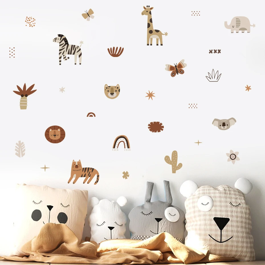 Baby Nursery Labels - Cartoon Africa Animals Elephant Zebra Cactus