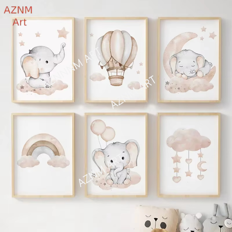 Elephant Balloon Rainbow Moon  - огляд і ціна Baby Nursery Art