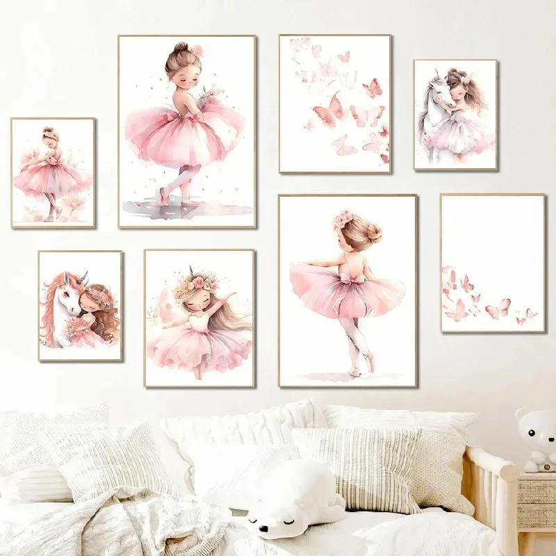 Pink Ballerina Girl Unicorn Bu - огляд і ціна Baby Nursery Art