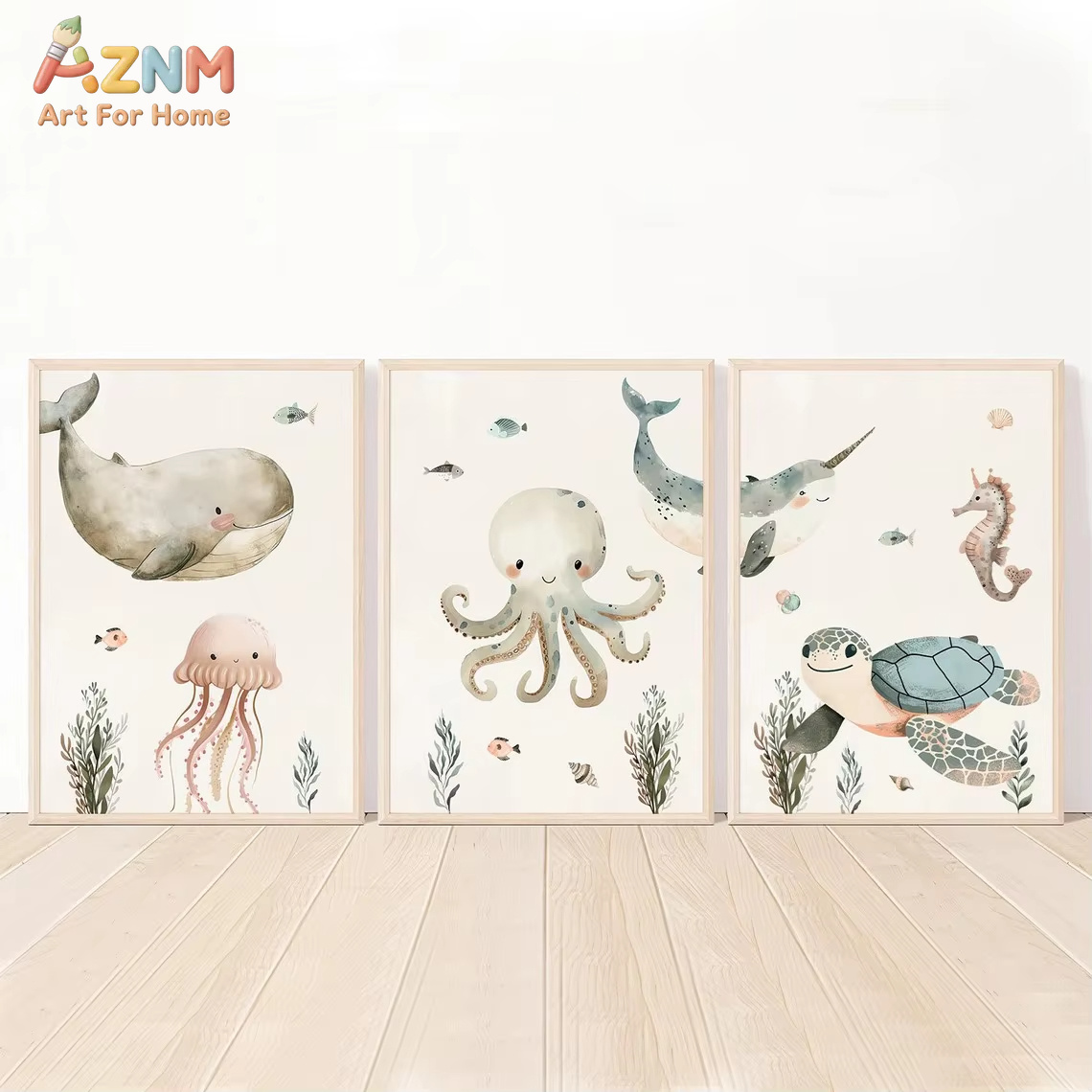 AZNM Watercolor Cute Ocean Ani - огляд і ціна Baby Nursery Art