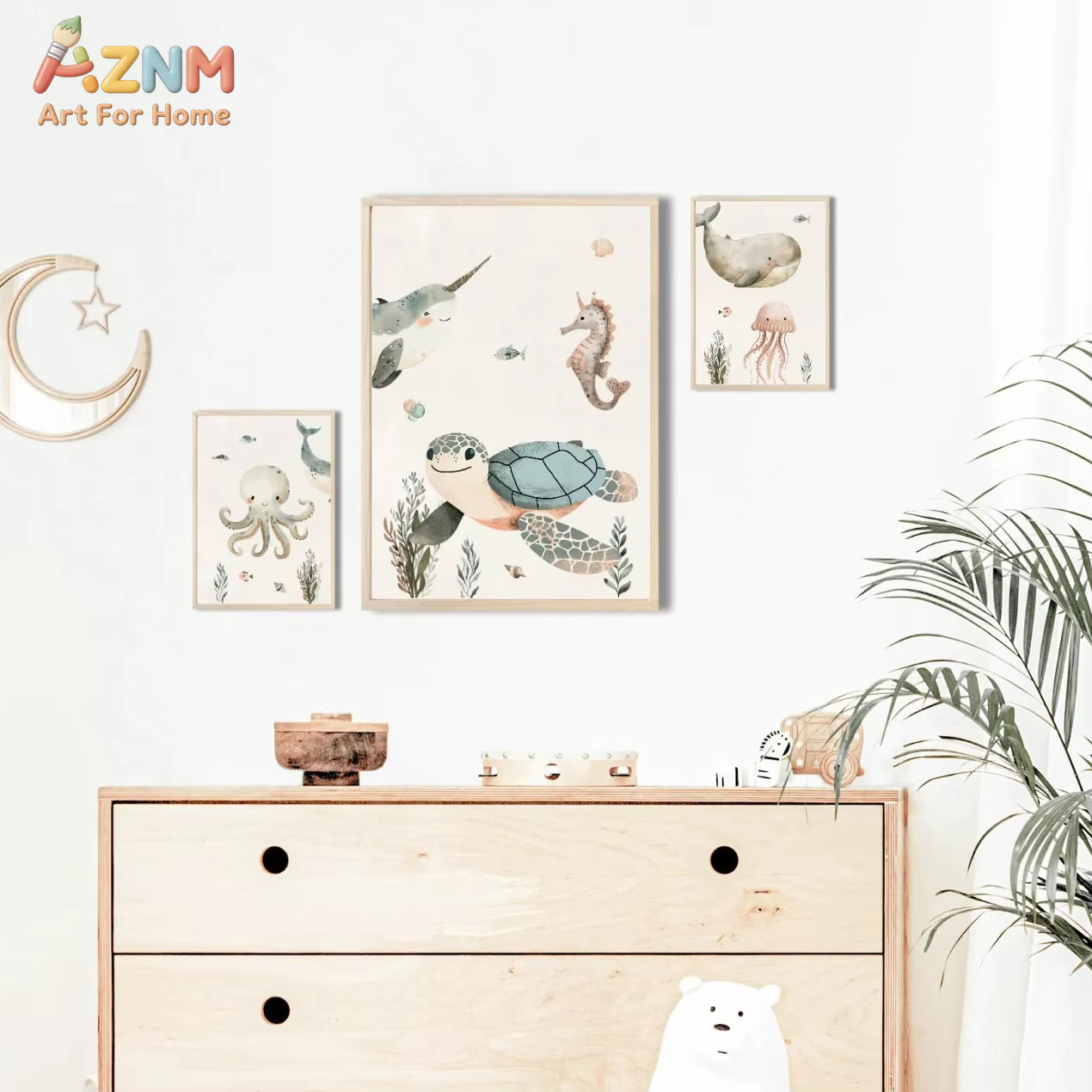 AZNM Watercolor Cute Ocean Ani - огляд і ціна Baby Nursery Art