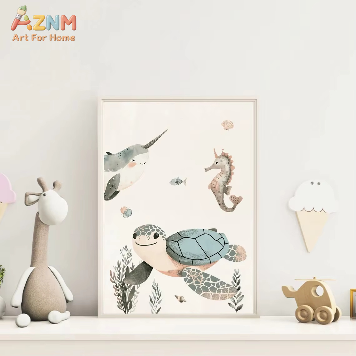 AZNM Watercolor Cute Ocean Ani - огляд і ціна Baby Nursery Art