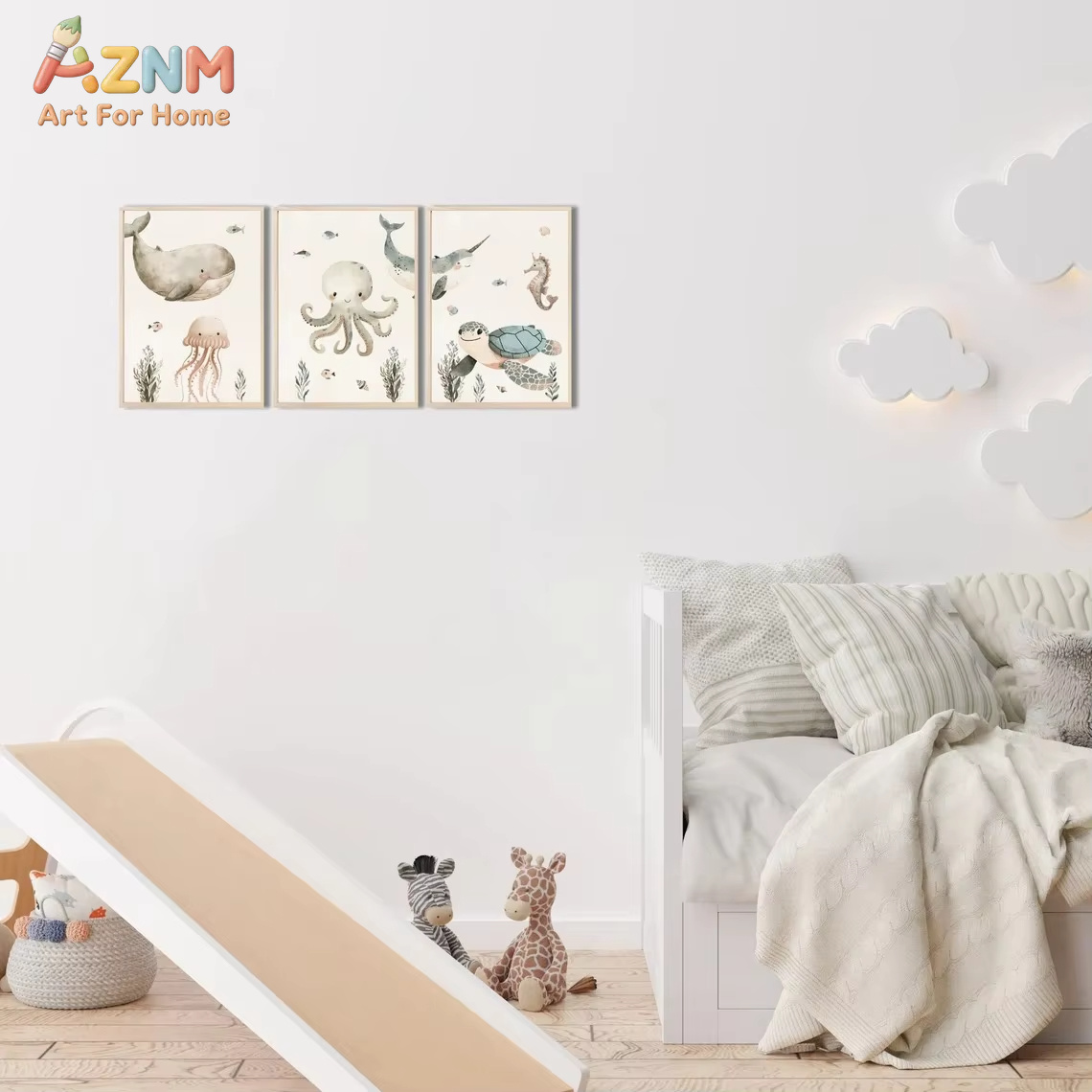 AZNM Watercolor Cute Ocean Ani - огляд і ціна Baby Nursery Art