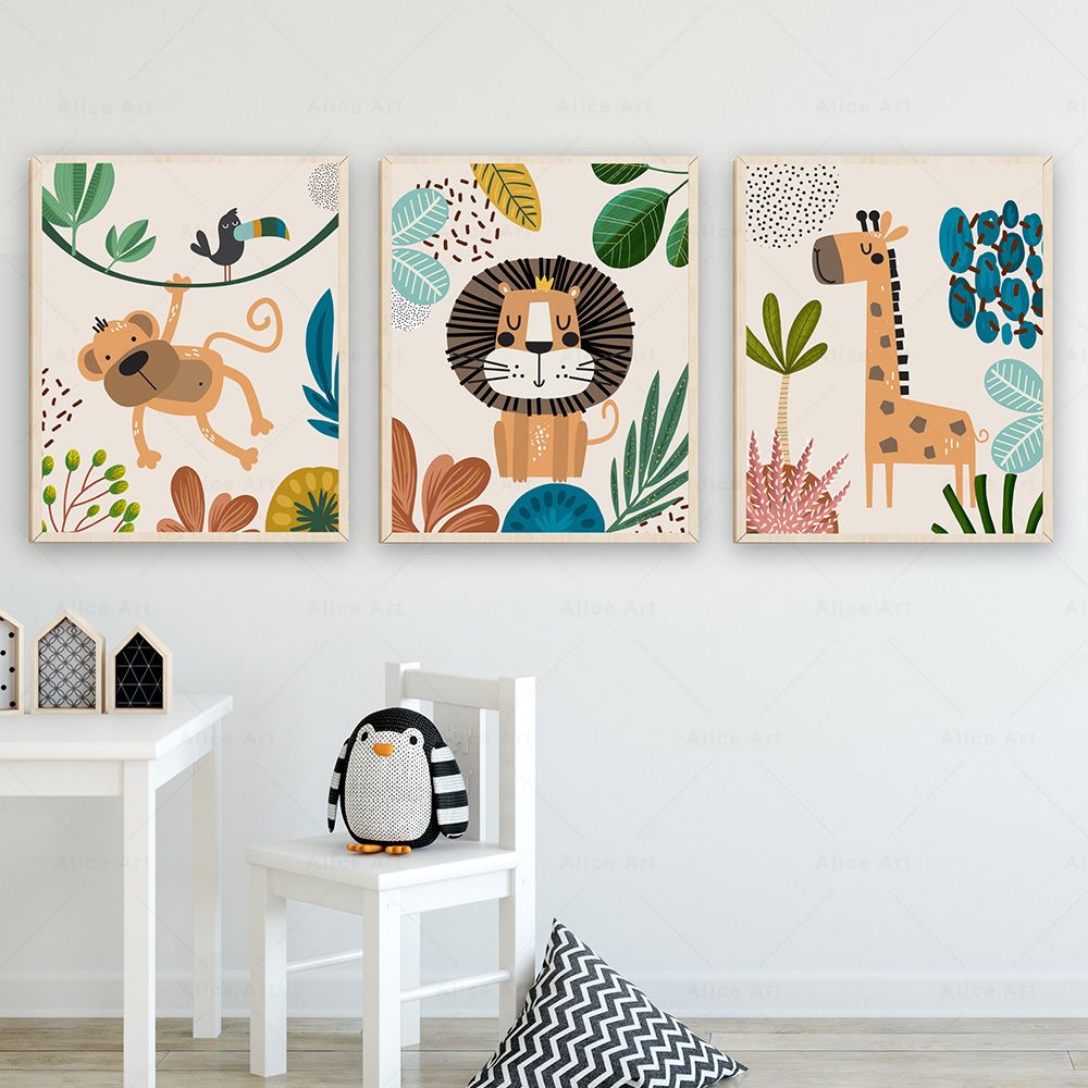 Boho Monkey Lion Giraffe Bird  - огляд і ціна Baby Nursery Art