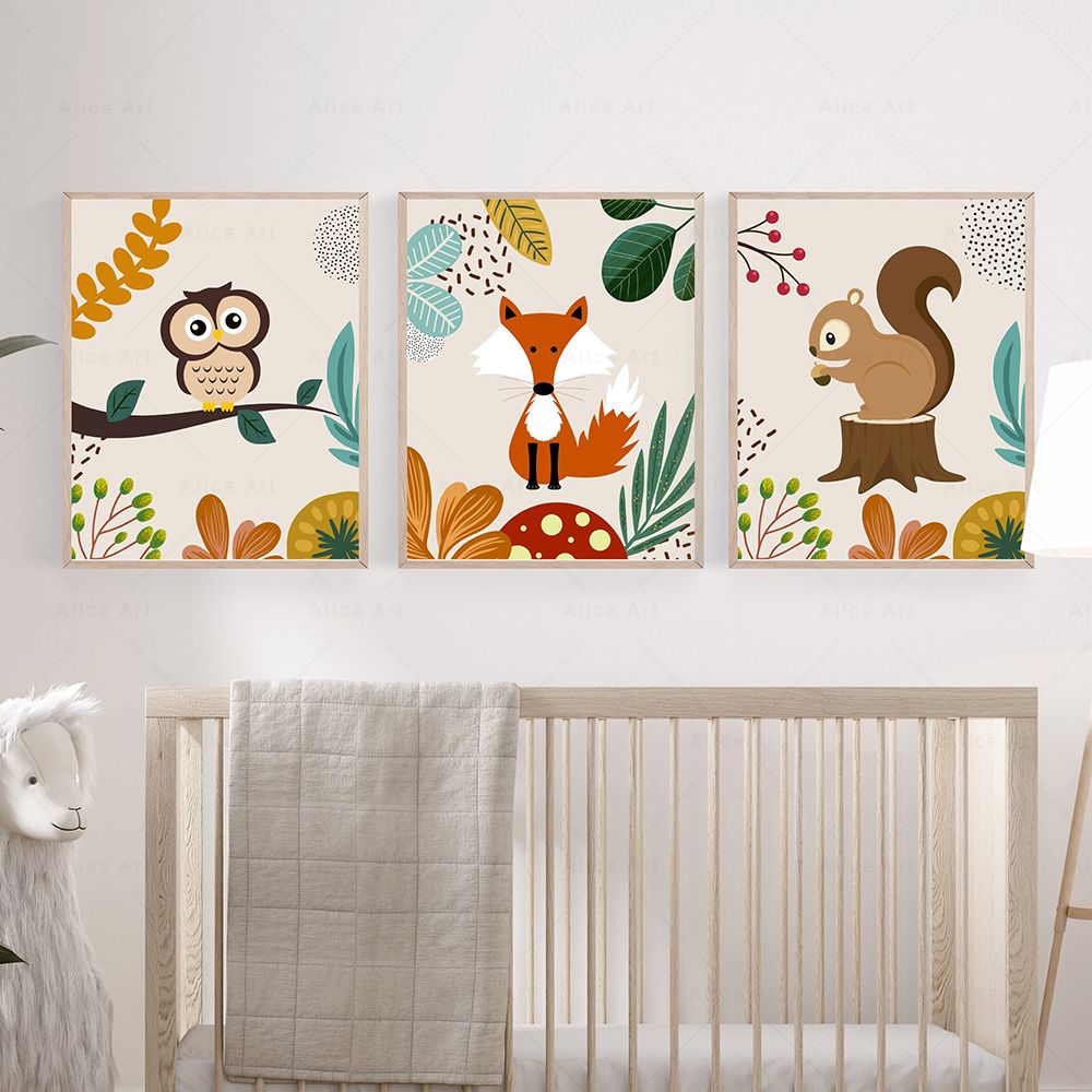 Boho Monkey Lion Giraffe Bird  - огляд і ціна Baby Nursery Art