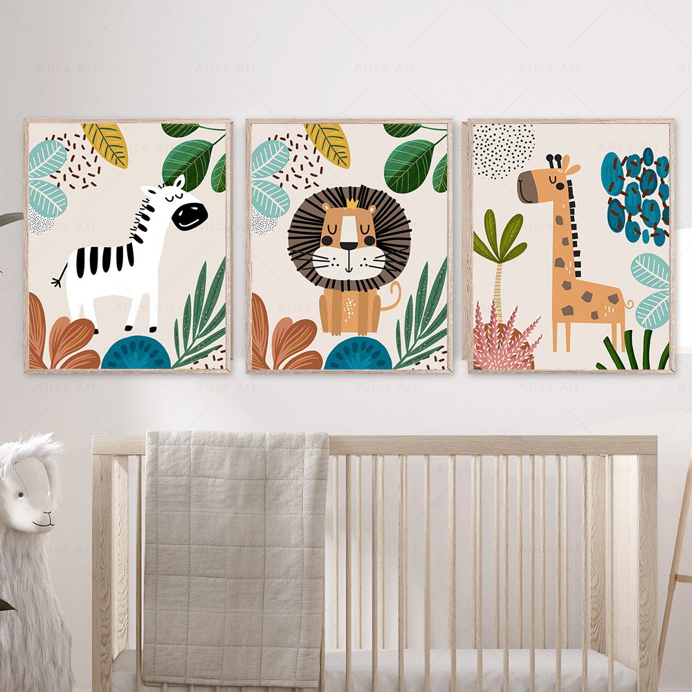 Boho Monkey Lion Giraffe Bird  - огляд і ціна Baby Nursery Art