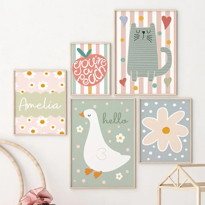 Cartoon Cat Duck Bird Apple Cu - огляд і ціна Baby Nursery Art