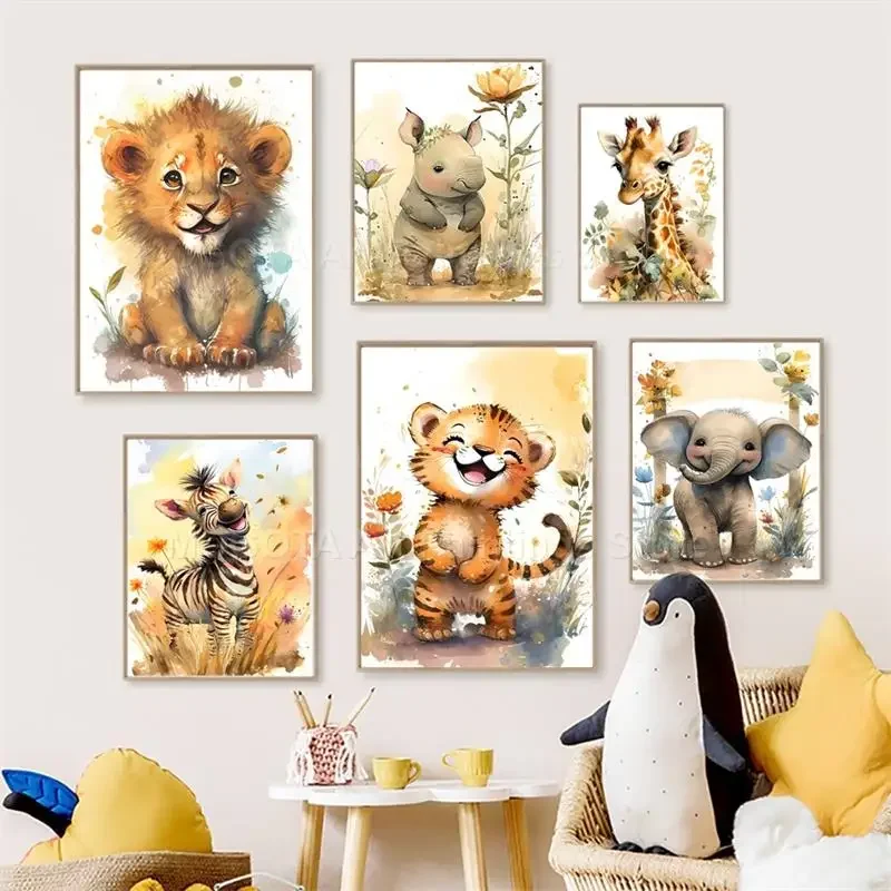 Watercolor Lion Giraffe Tiger  - огляд і ціна Baby Nursery Art