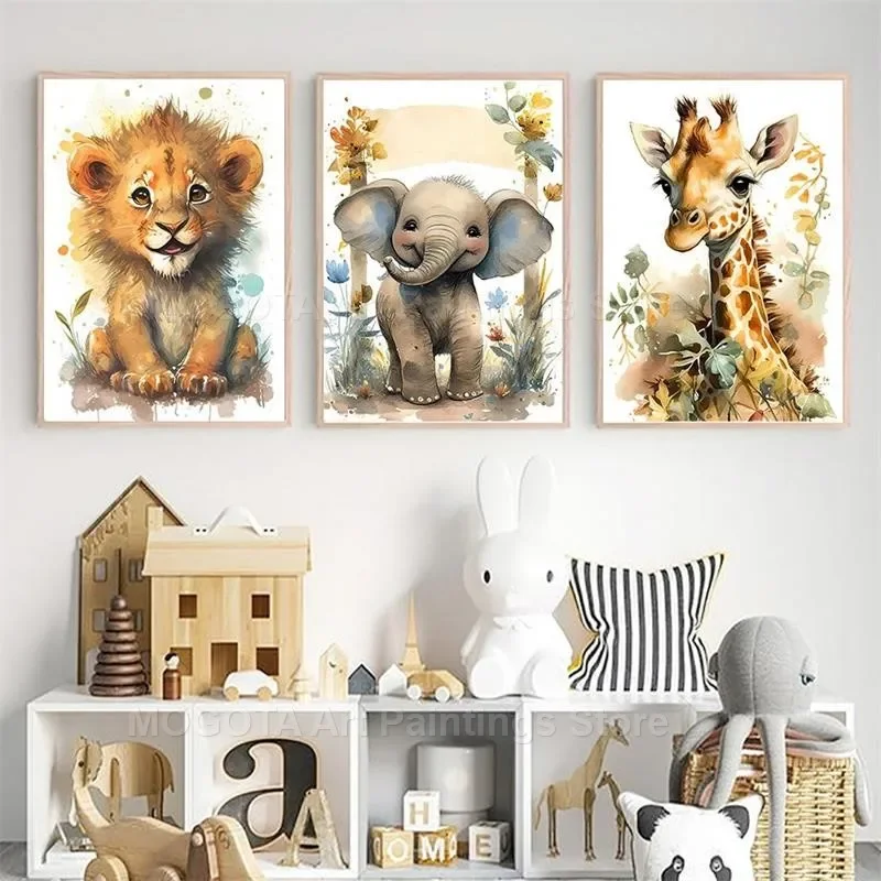 Watercolor Lion Giraffe Tiger  - огляд і ціна Baby Nursery Art