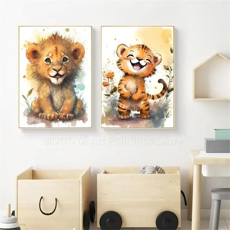 Watercolor Lion Giraffe Tiger  - огляд і ціна Baby Nursery Art