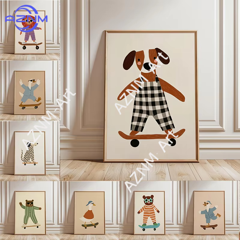 1PC Funny Animal Skateboarding - огляд і ціна Baby Nursery Art