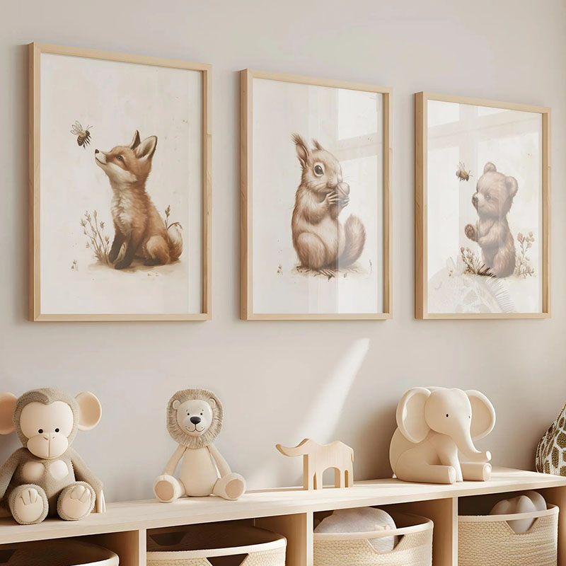 Bear Rabbit Fox Deer Squirrel  - огляд і ціна Baby Nursery Art